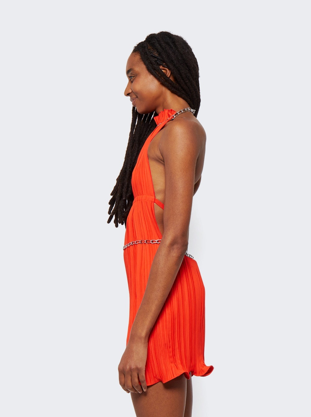 Chain Pleat Halter Mini Dress Fuchsia And Vermilion - 4