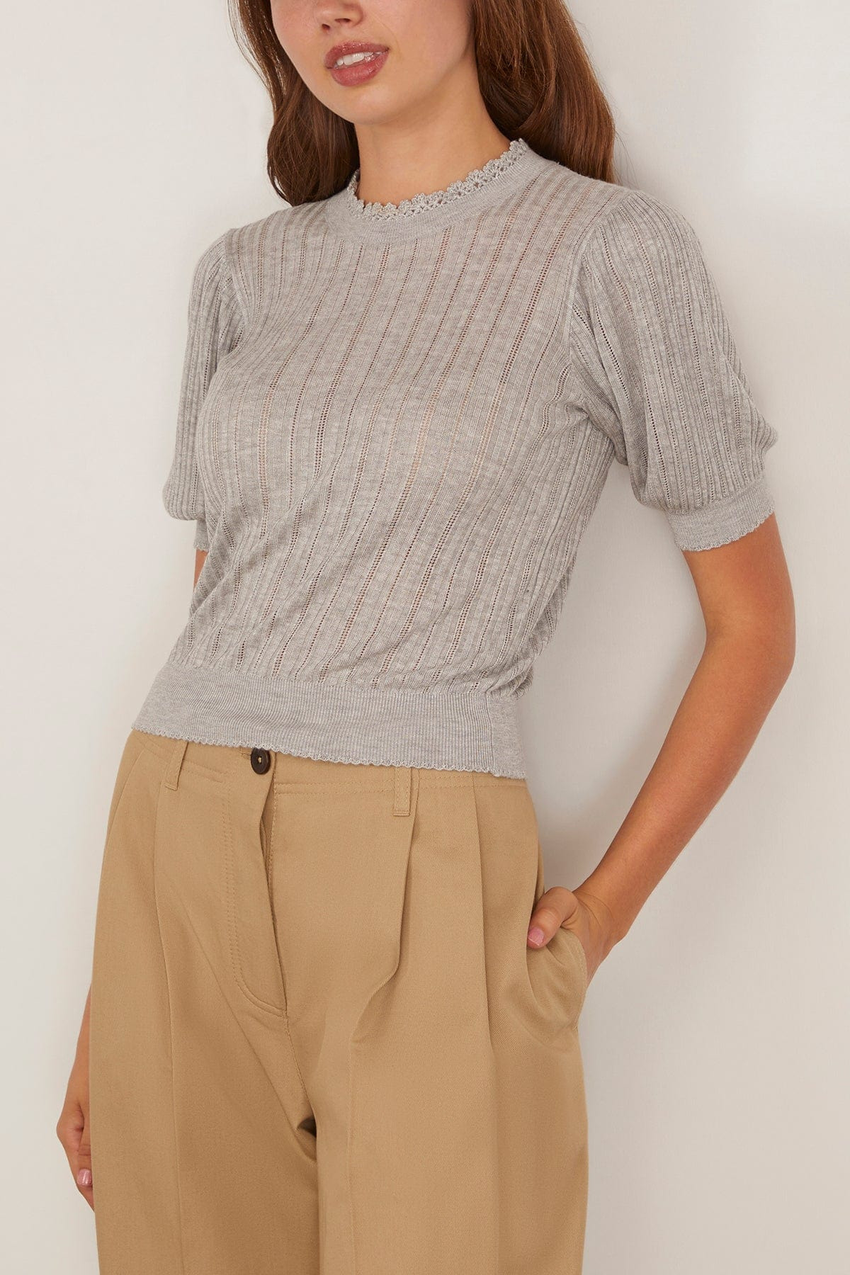 Gemma Short Sleeve Knit Top in Slate - 3