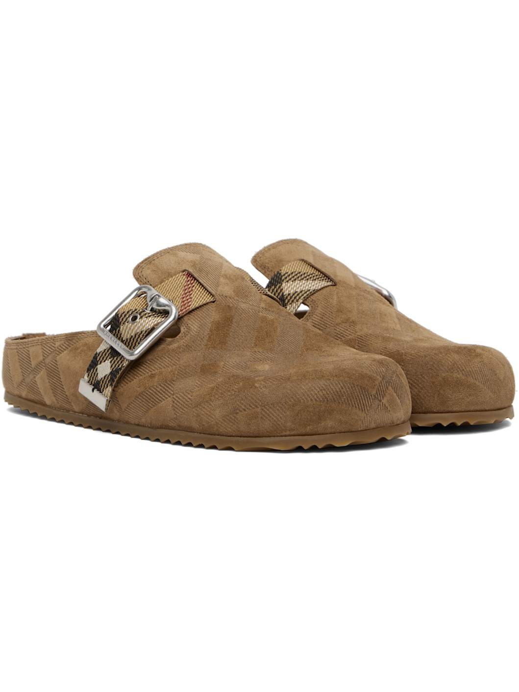 Brown Check Suede Urchin Clogs - 4