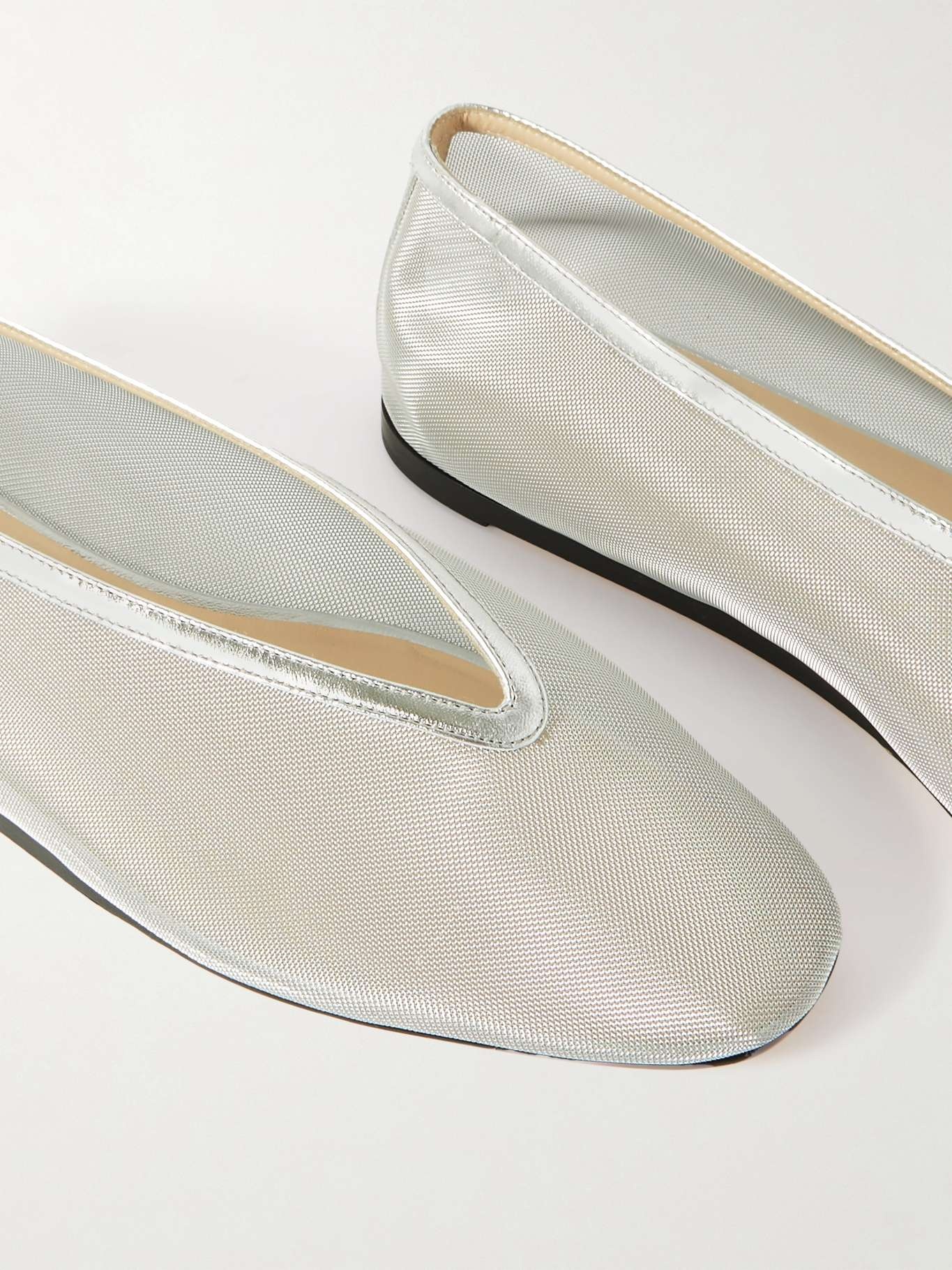 Luna metallic leather-trimmed mesh ballet flats Silver - 4