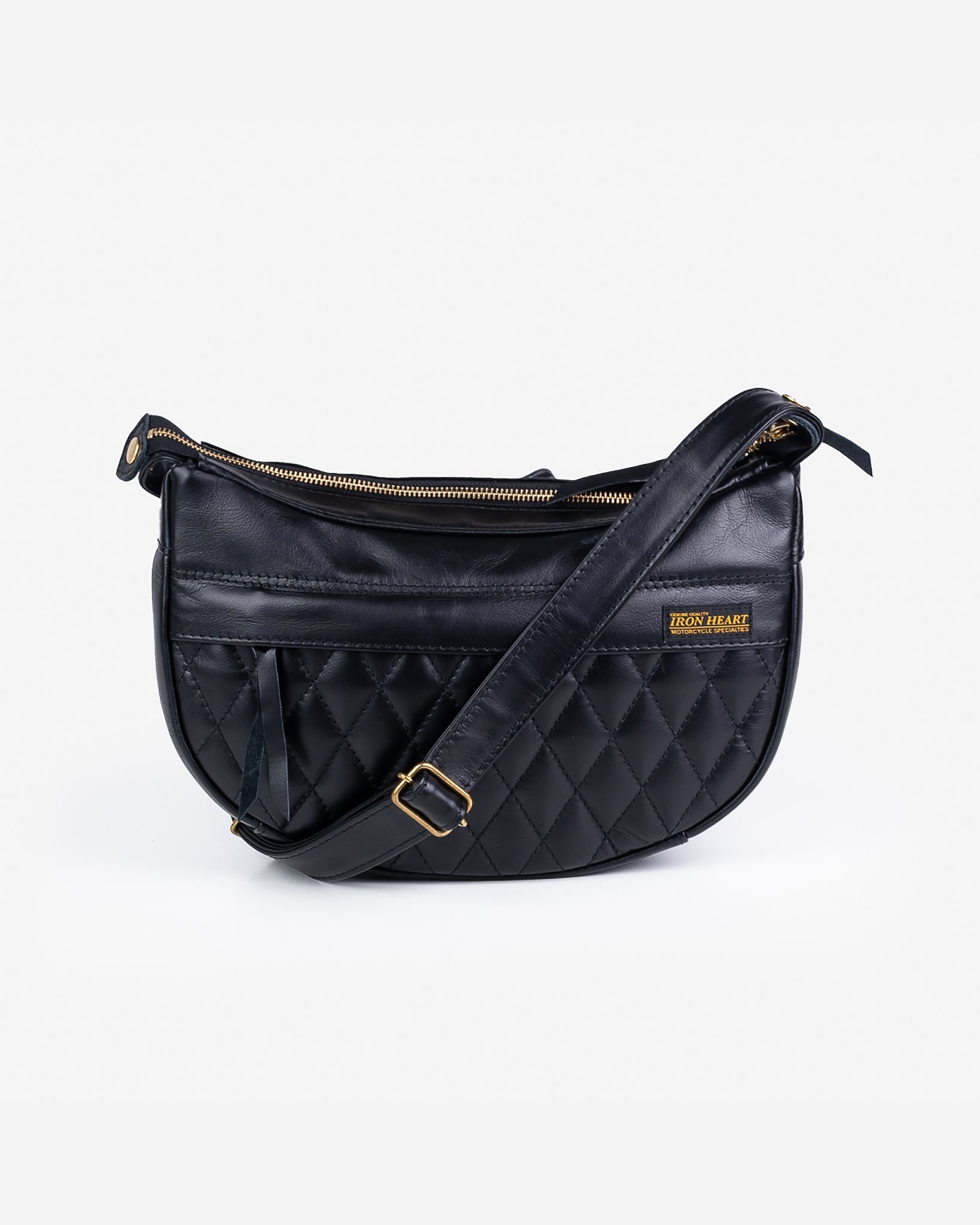 IHE-42 Leather Diamond Stitched Shoulder Bag - Black - 3