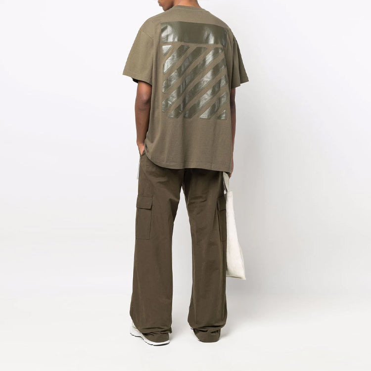 Off-White Diag Tab Solid Color Round Neck Short Sleeve Olive Green OMAA038S22JER0025656 - 4