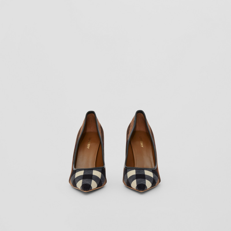 Exaggerated Check Leather Point-toe Pumps 4