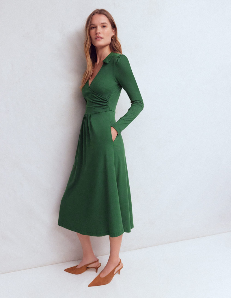 Carla Jersey Wrap Dress-Hunter Green 5