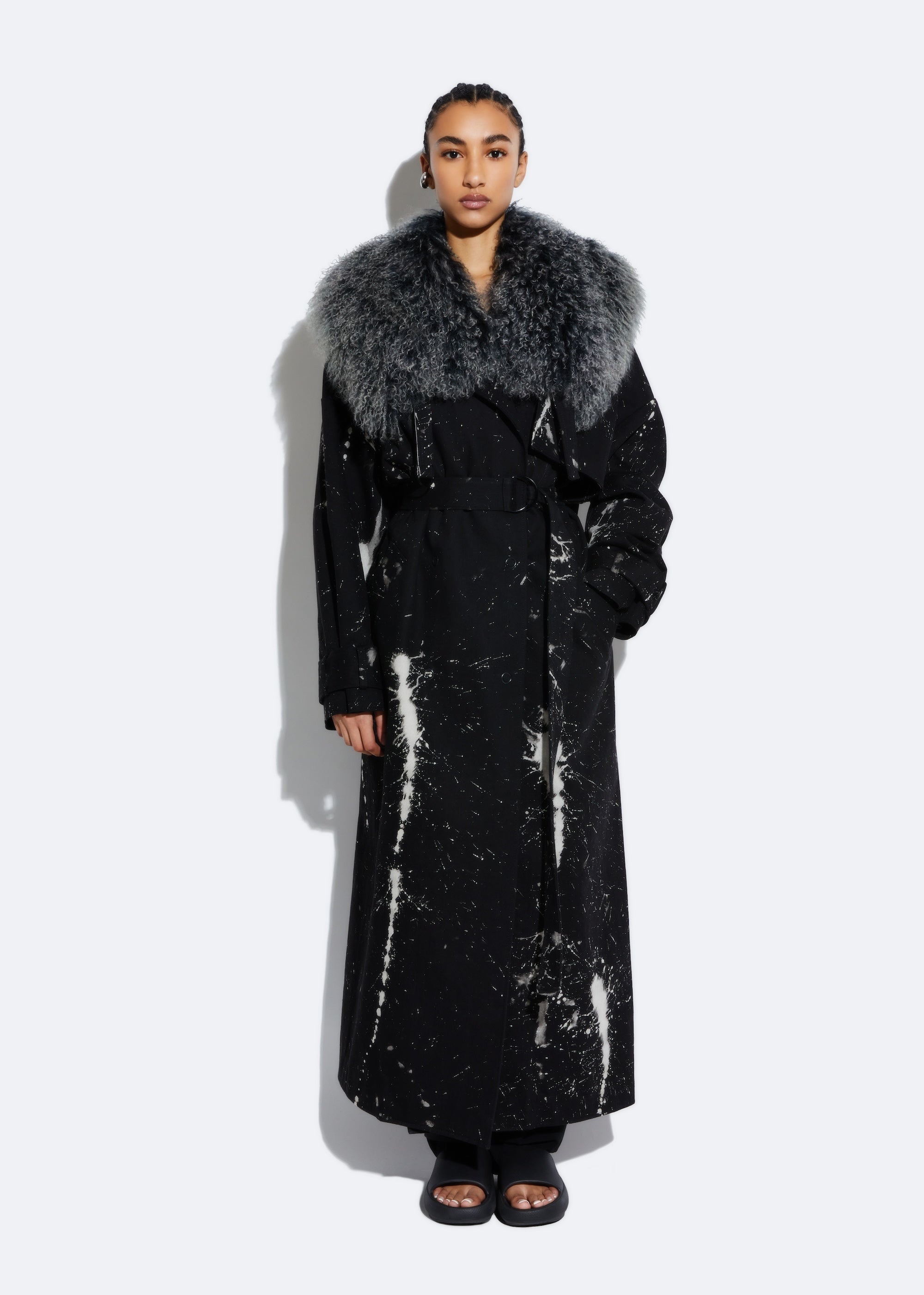 Bleached Denim Double Breasted Trench With Mongolian - 2