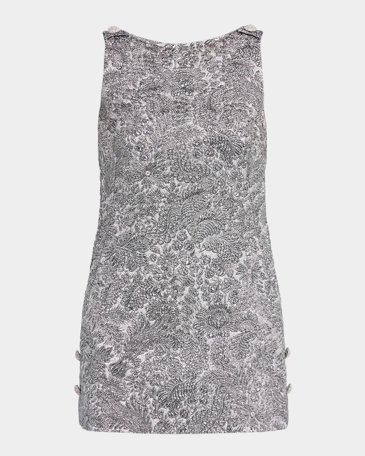 Metallic Brocade Sleeveless Buttoned Mini Dress - 1