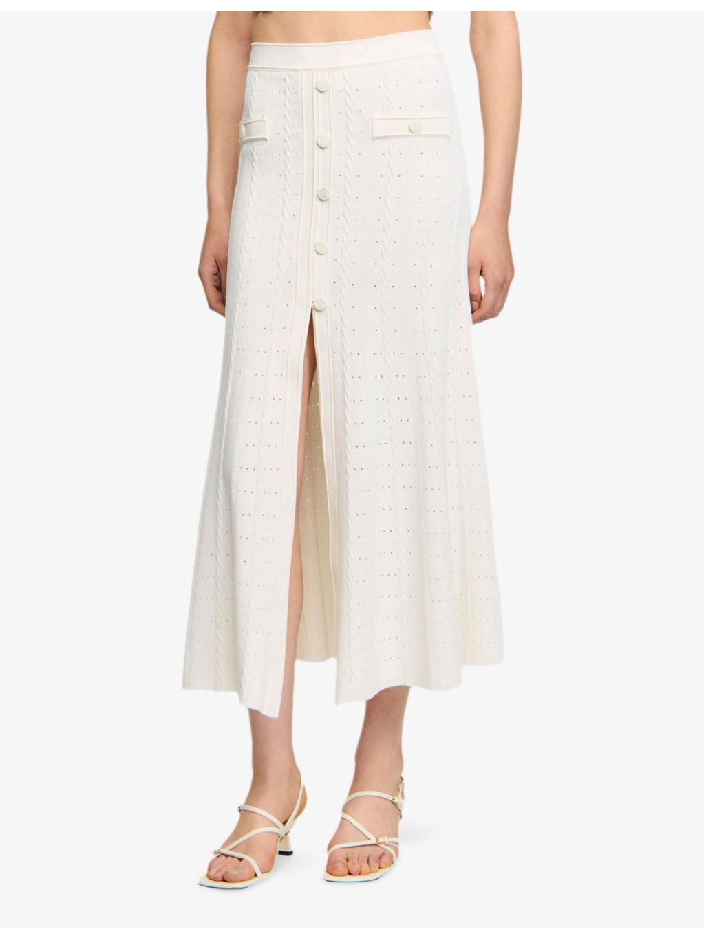 High-Rise Pointelle-Texture Knitted Maxi Skirt - 3