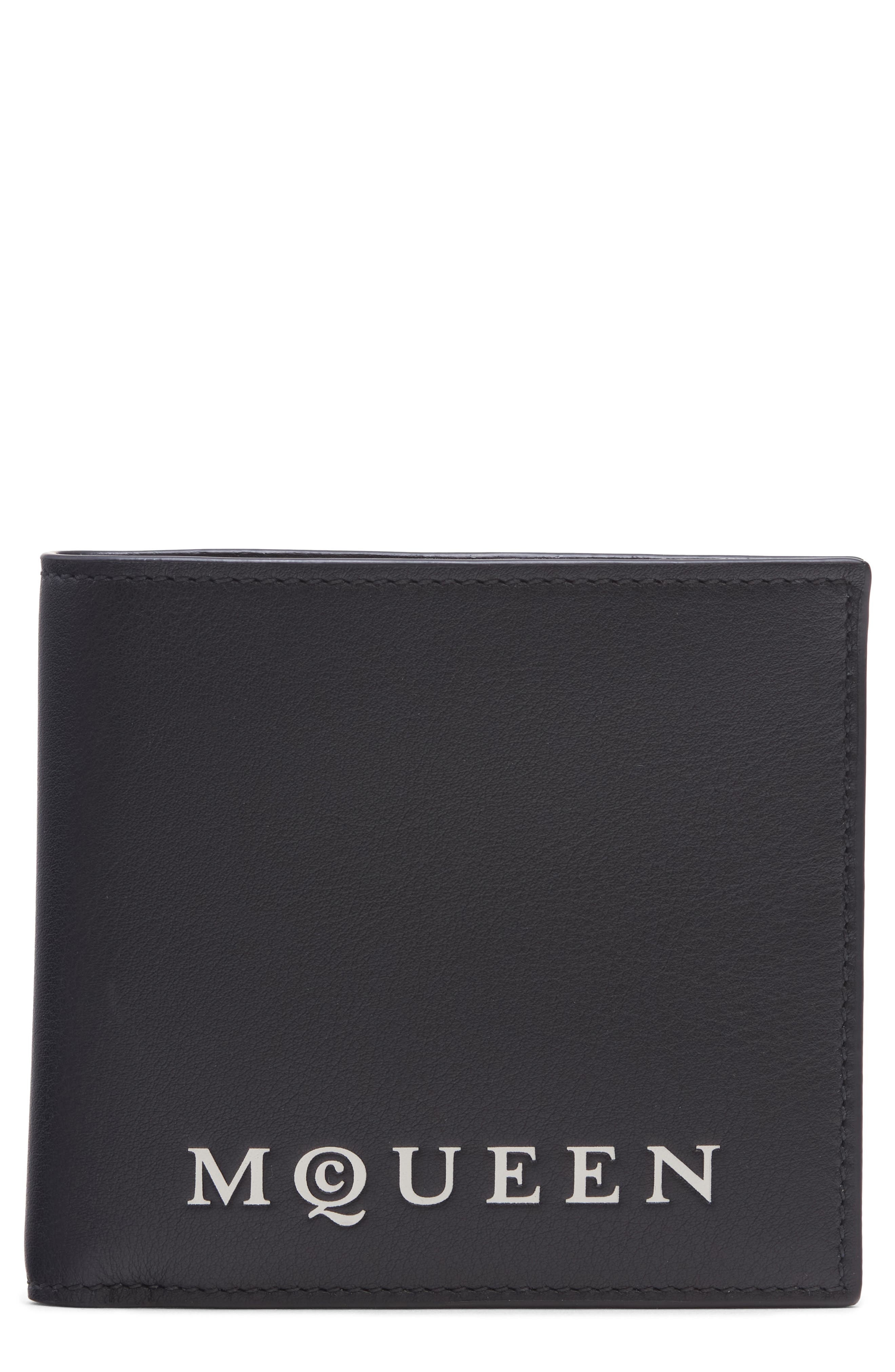 McQueen Logo Leather Bifold Wallet in Black/Bone at Nordstrom - 1