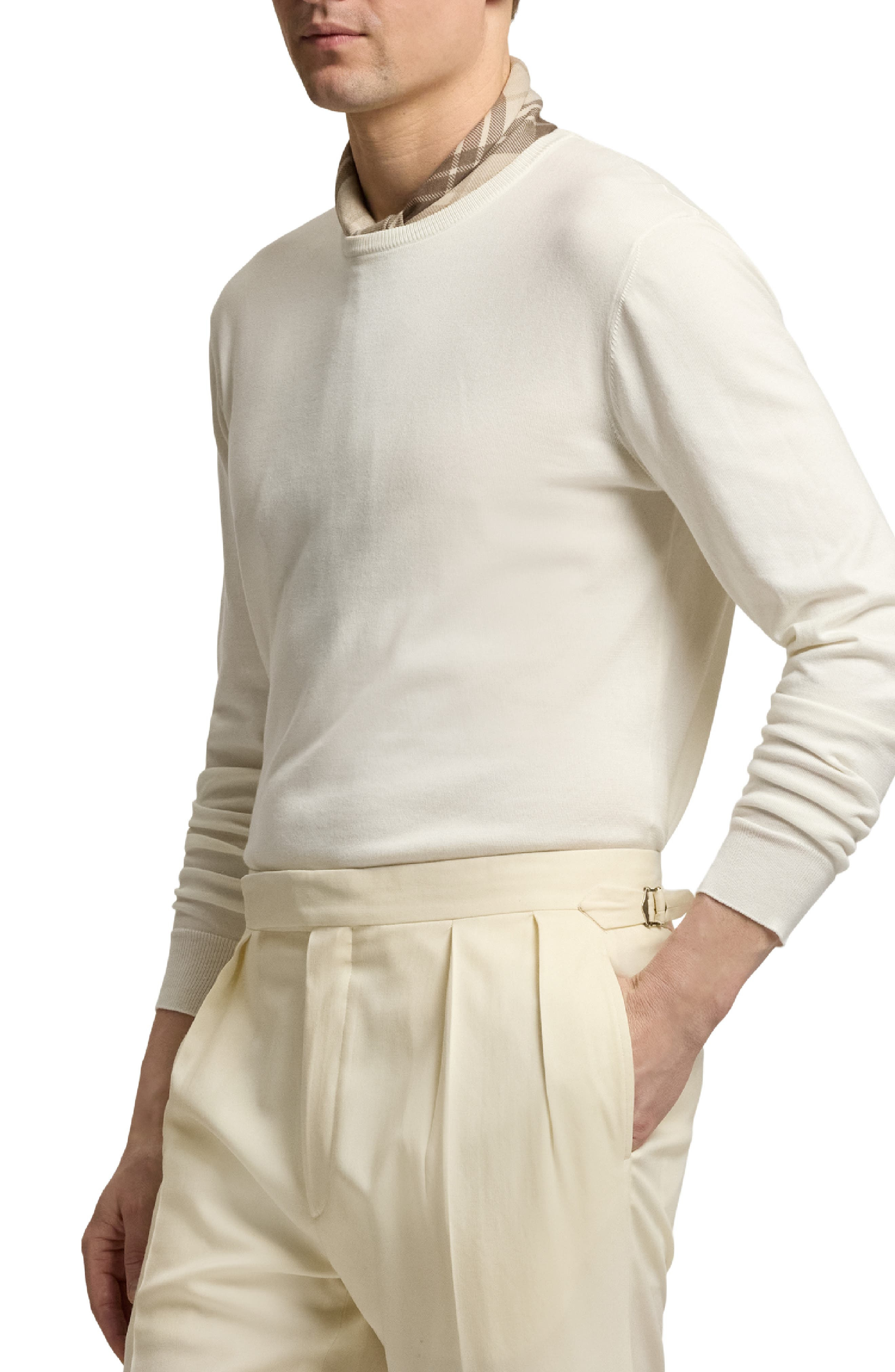 Ralph Lauren Purple Label Cotton Crewneck Sweater in Classic Cream at Nordstrom - 3