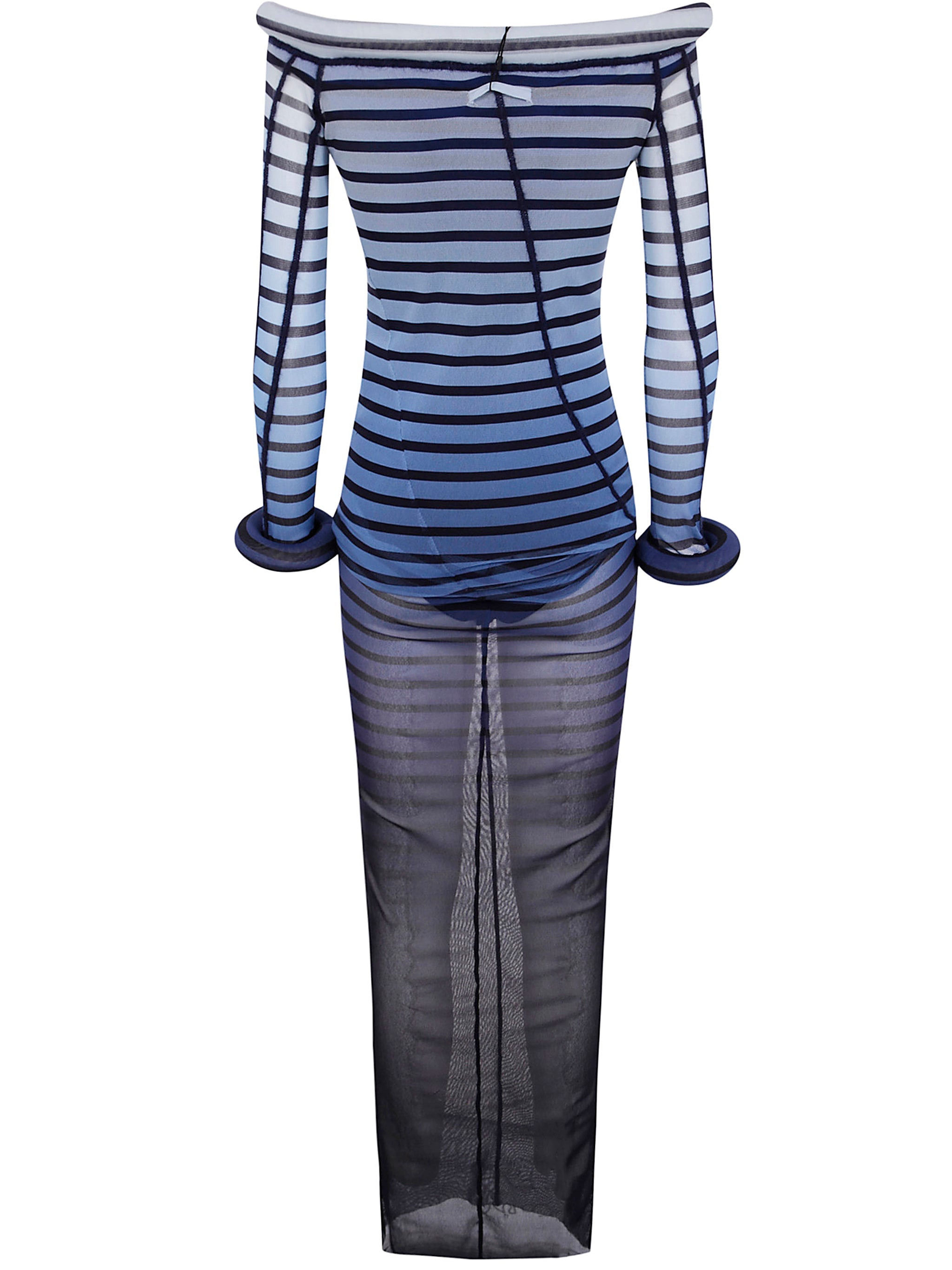 Jean Paul Gaultier Women Mesh Boat Neck Long Dress With 3D Collar And Cuff - 2