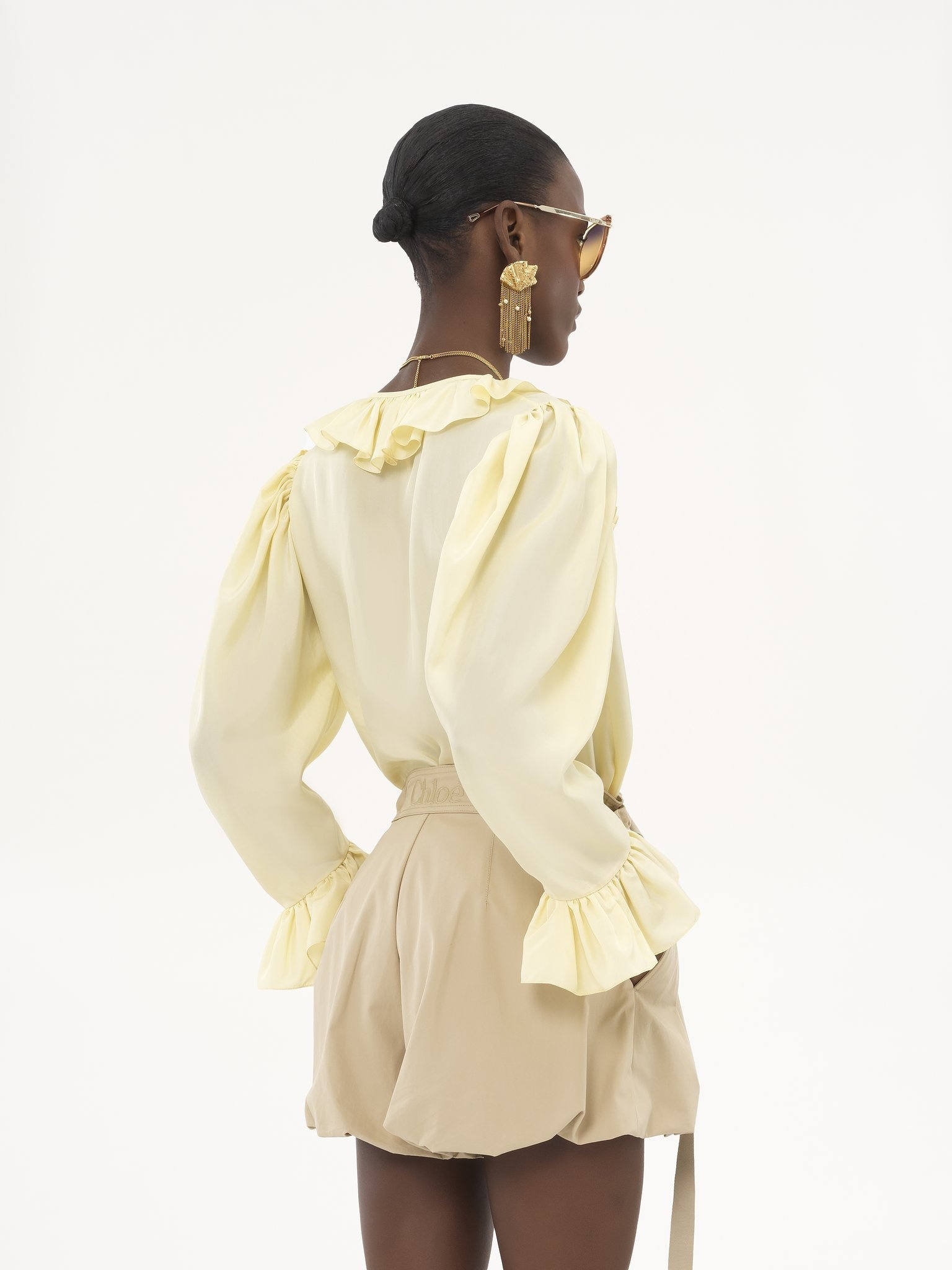V-NECK RUFFLE TOP IN SILK HABOTAI - 5