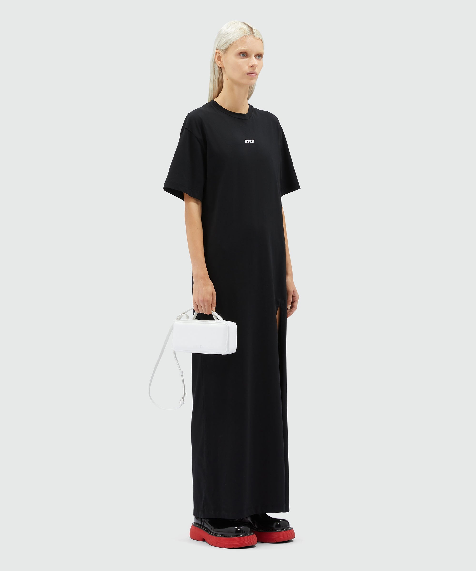 Long jersey T-shirt dress with micro logo - 4