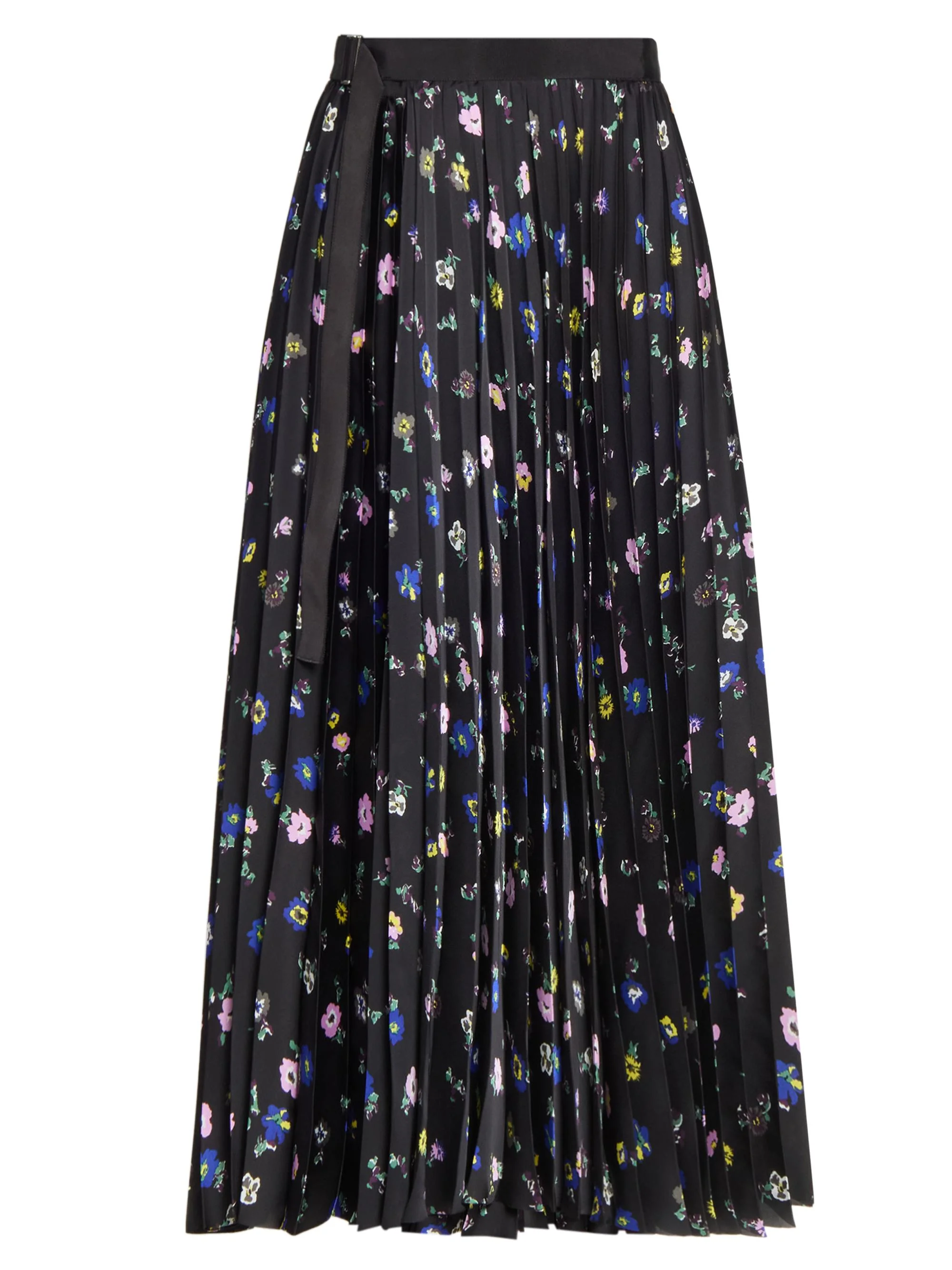 Women's Floral Pleated A-Line Midi-Skirt - Black - 1