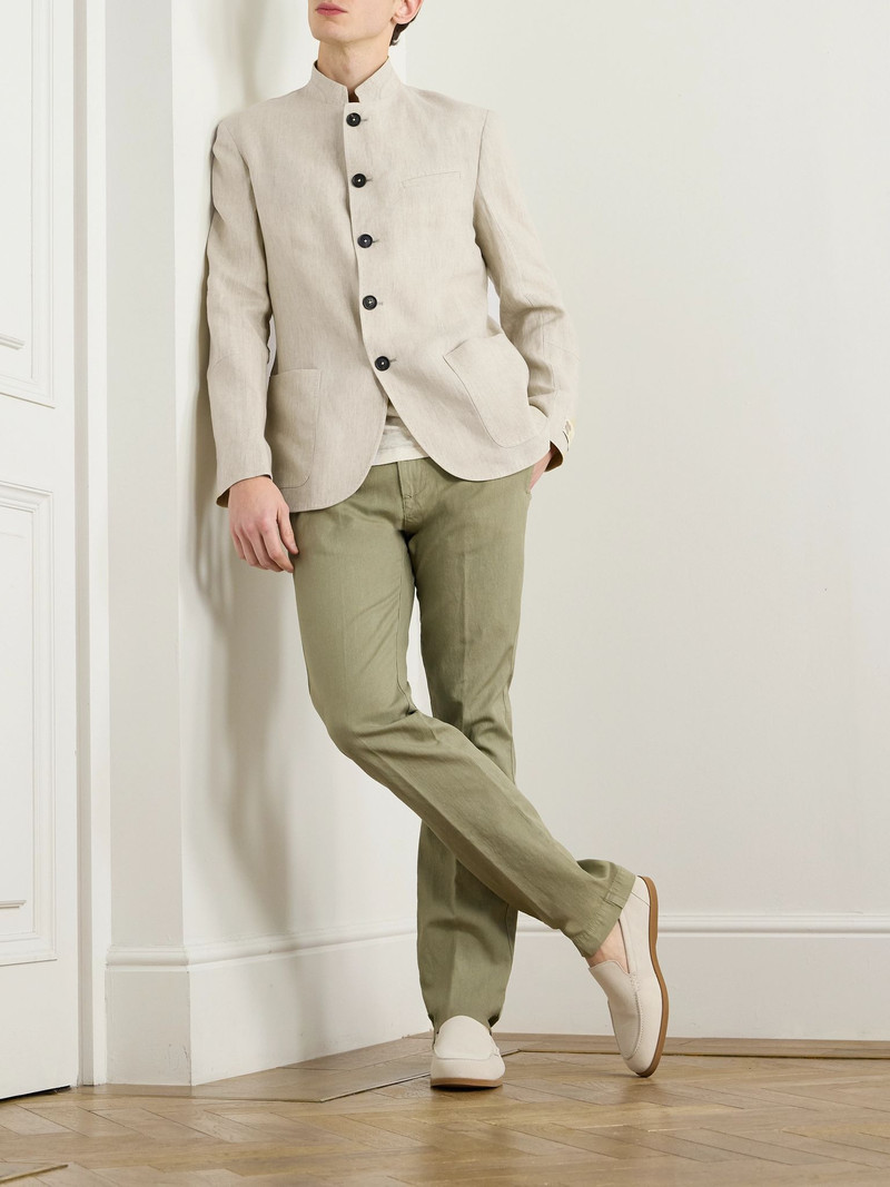 massimo alba Gstaad Grandad-Collar Linen Overshirt Neutral outlook