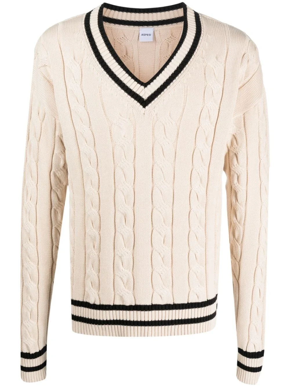 stripe-detail cable-knit jumper - 1