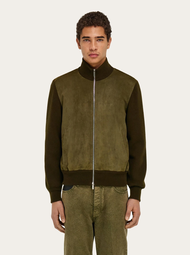 FERRAGAMO Suede blouson with knitted details outlook