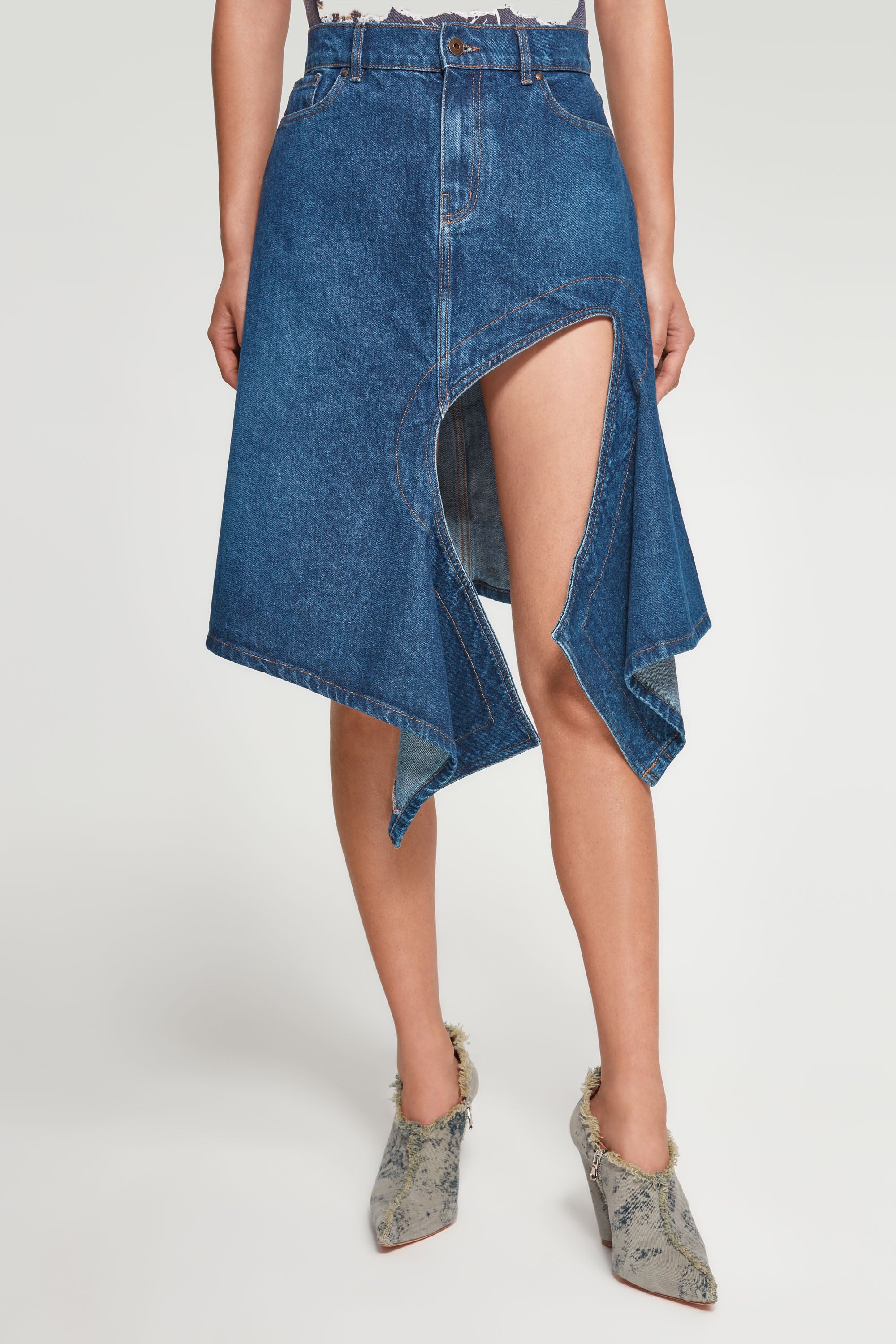 Cut Out Denim Mini Skirt - 1