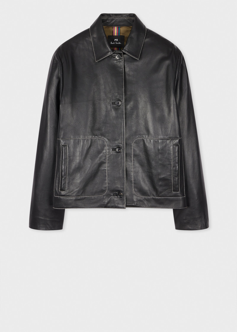 Women's Black Leather Contrast Stitch Jacket 1
