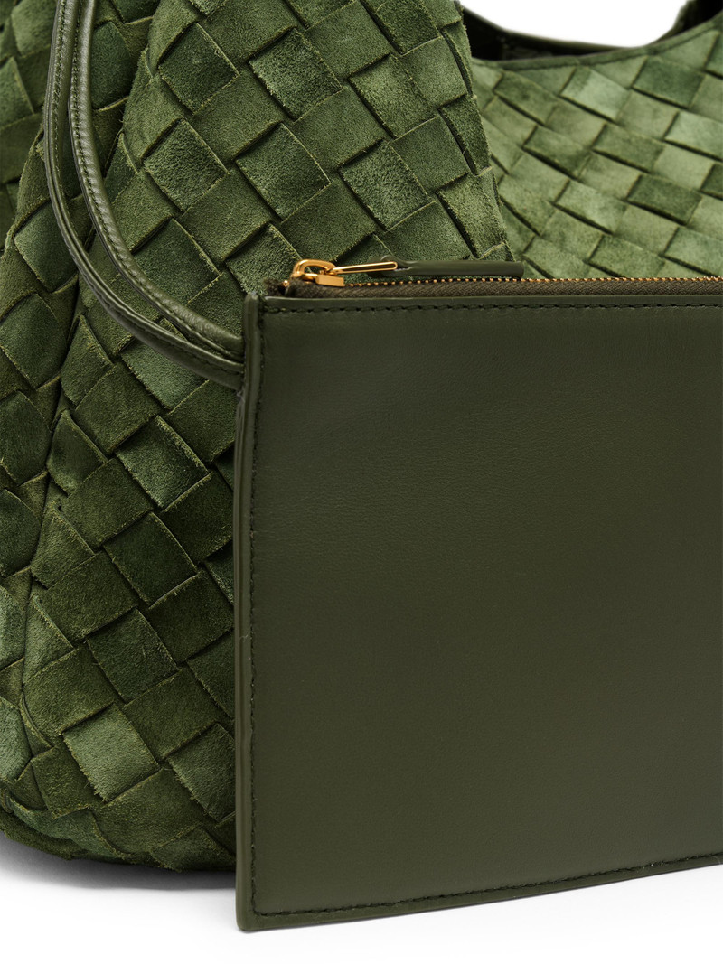 Women's Campana Large Intrecciato-Suede Shoulder Bag - Green Tweed Brass 7