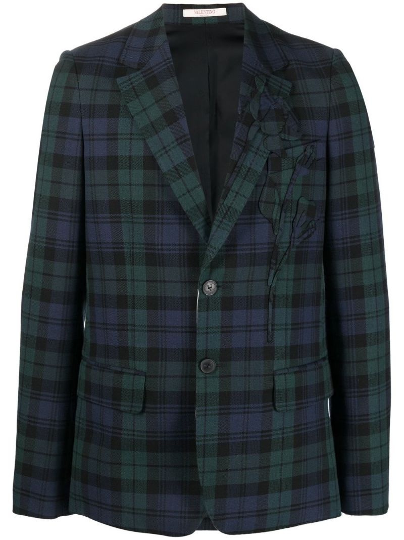 checked single-breasted blazer - 1