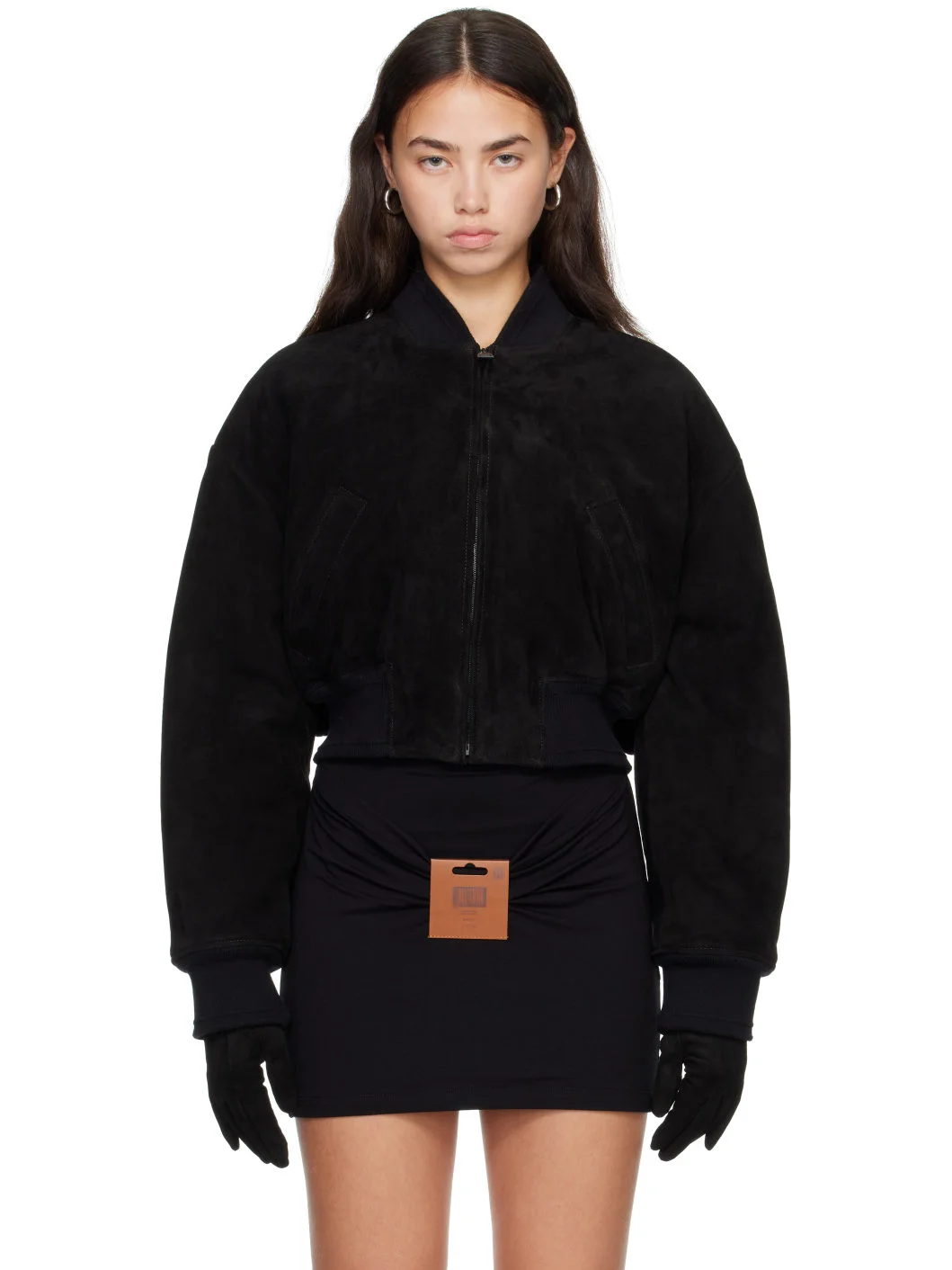 Black Suede Leather Bomber Jacket - 1