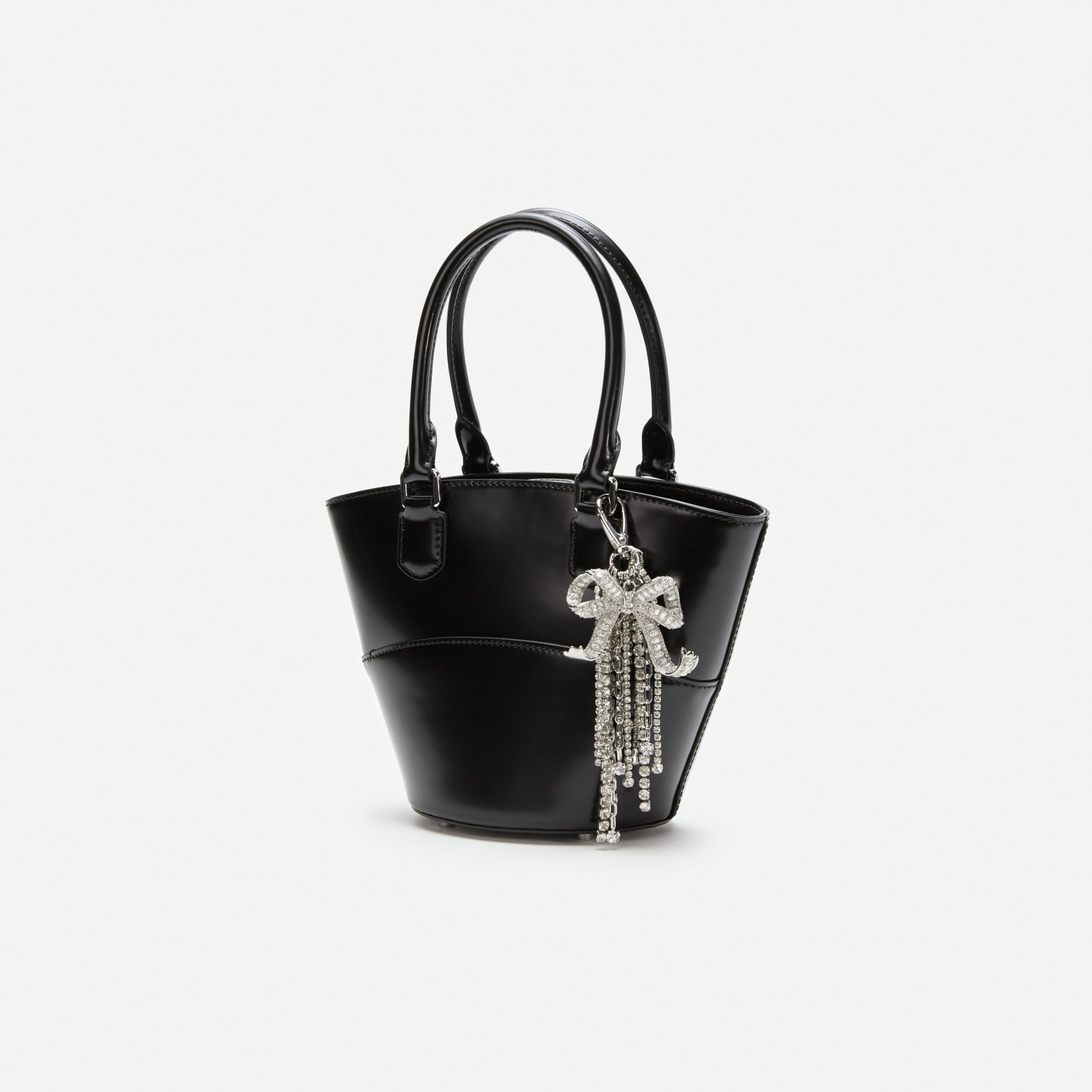 Black Leather Charm Tote Bag - 2