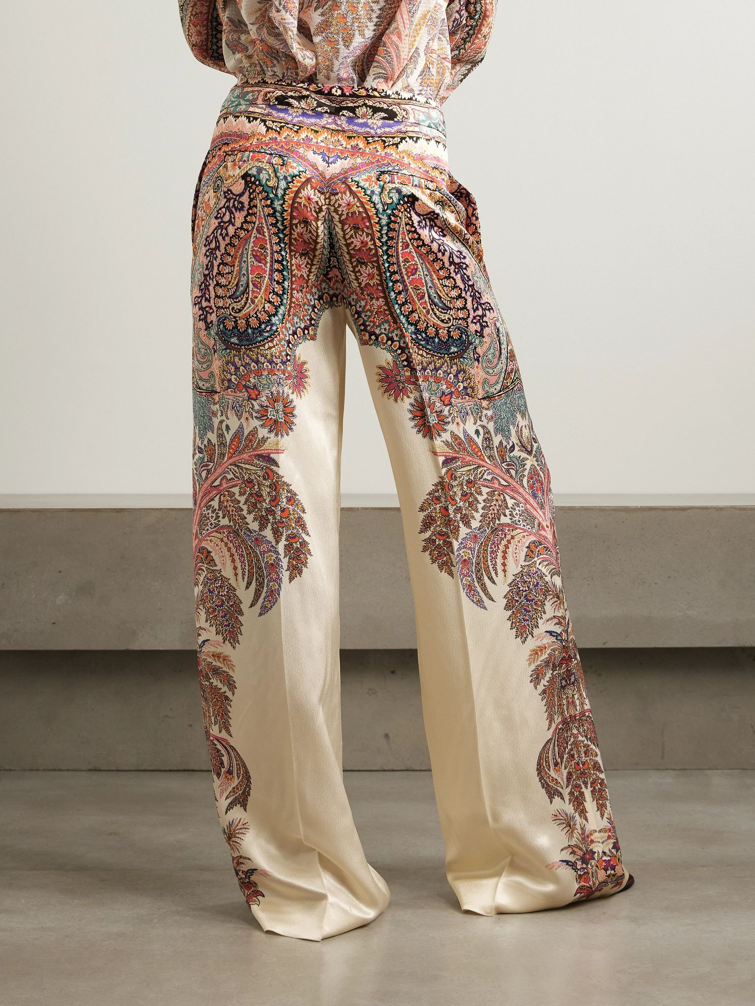 Printed satin wide-leg pants Cream - 3