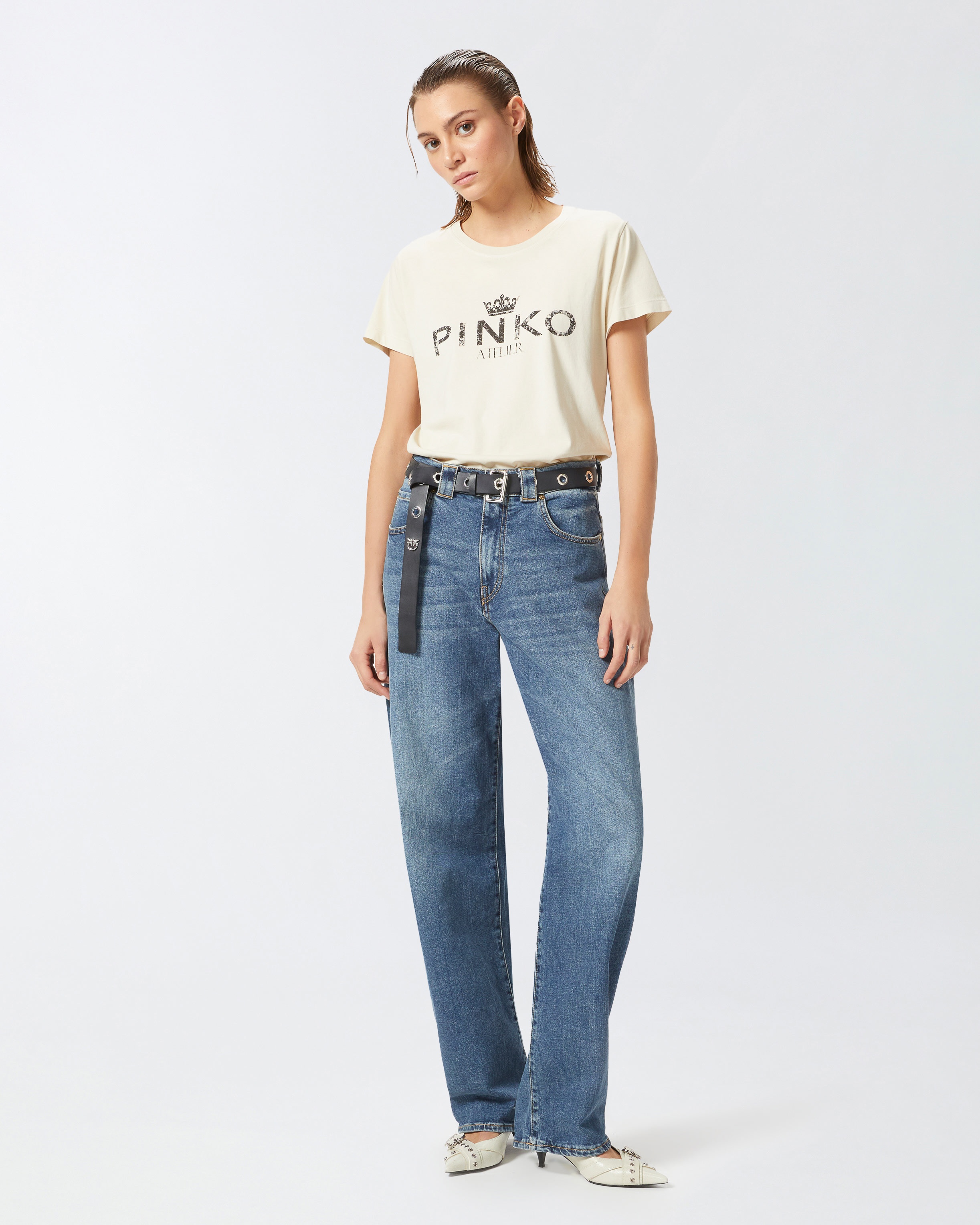 COTTON T-SHIRT WITH PINKO ATELIER PRINT - 3