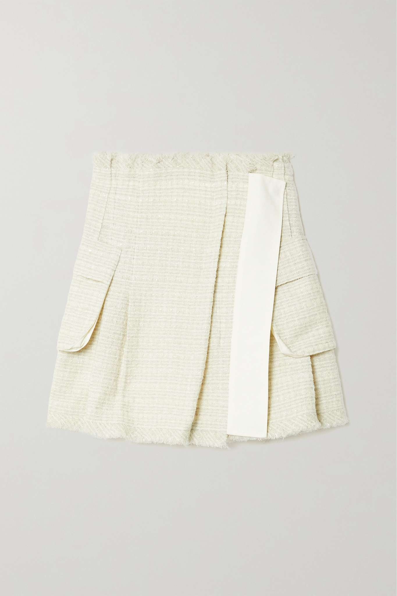 Cotton-blend twill-trimmed frayed pleated tweed mini skirt - 1