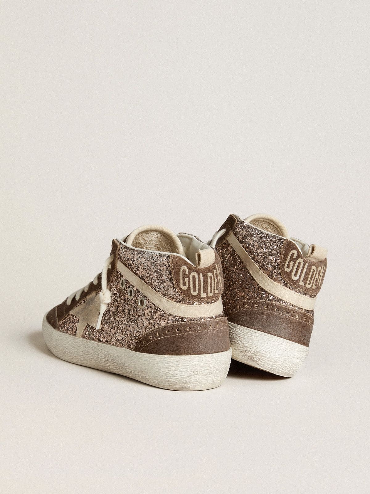 Women's Mid Star in glitter with pearl suede star and brown suede inserts - 4
