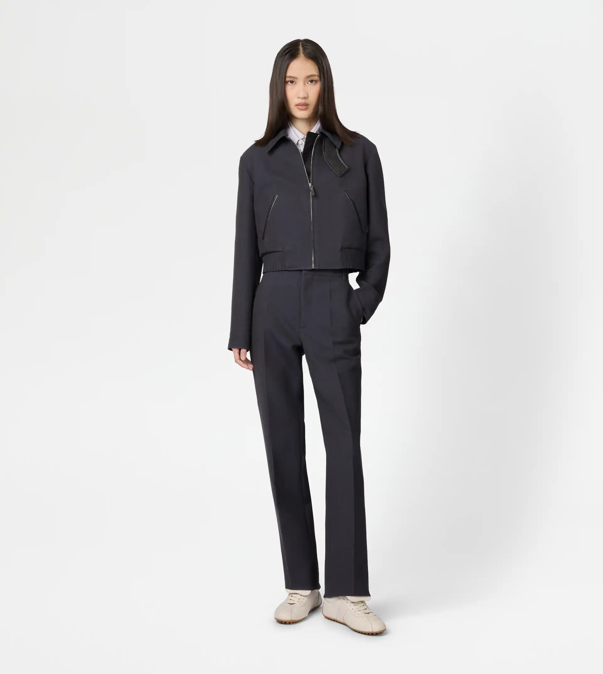 SHORT BOMBER JACKET IN WOOL GABARDINE - BLUE - 2
