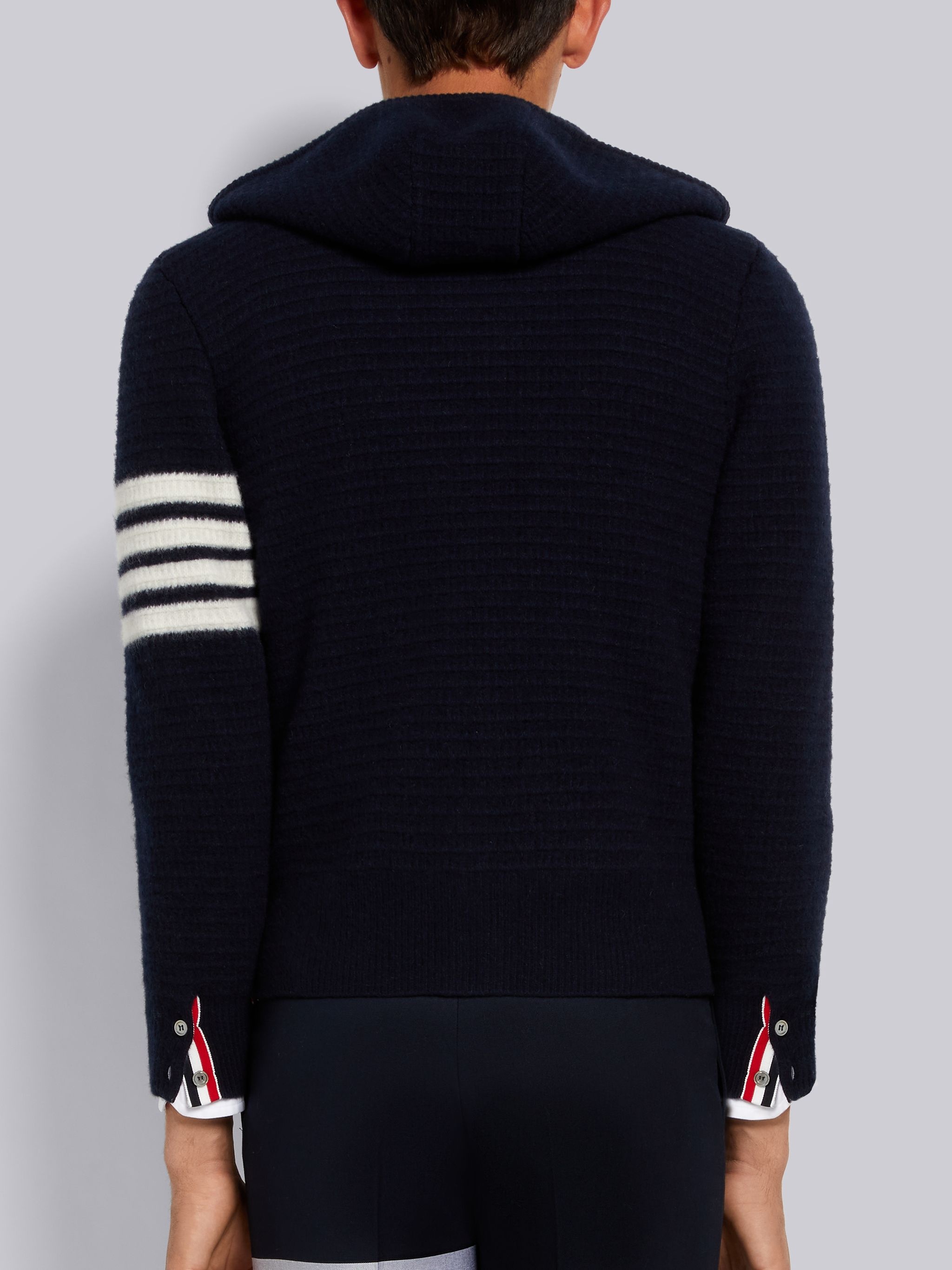【THOM BROWNE】OVERWASHED CASHMERE 4 BAR ZIPUP HOODIE Thom Browne Navy Overwashed Cashmere 4-Bar Zip up Hoodie