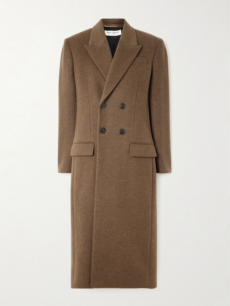 Double-breasted brushed wool and cashmere-blend coat Brown 1