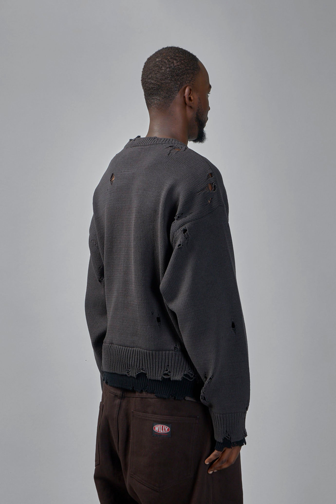 Layered Knit Pullover in Black - 4