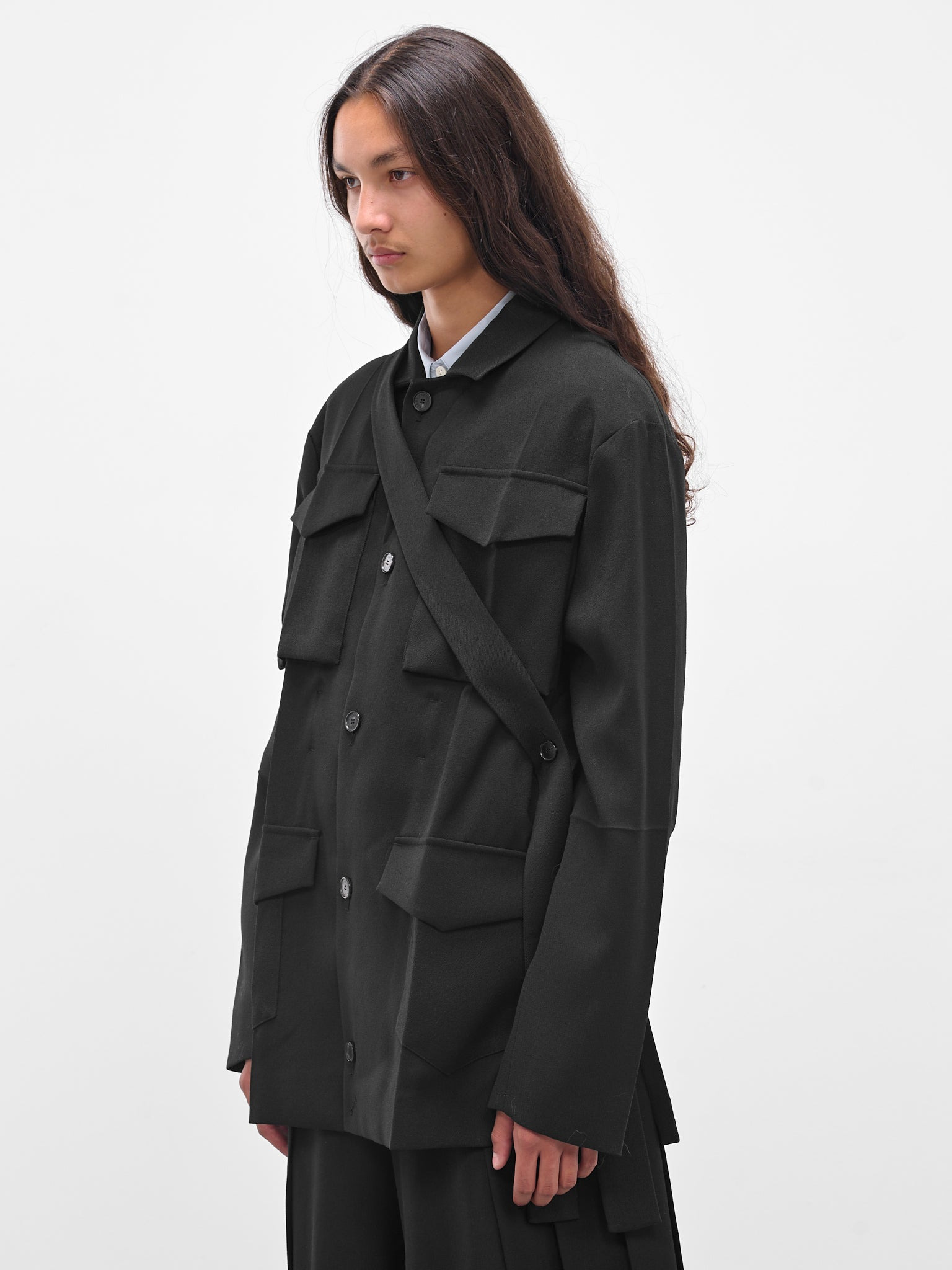 Black Gabardine Safari Origami Jacket - 2