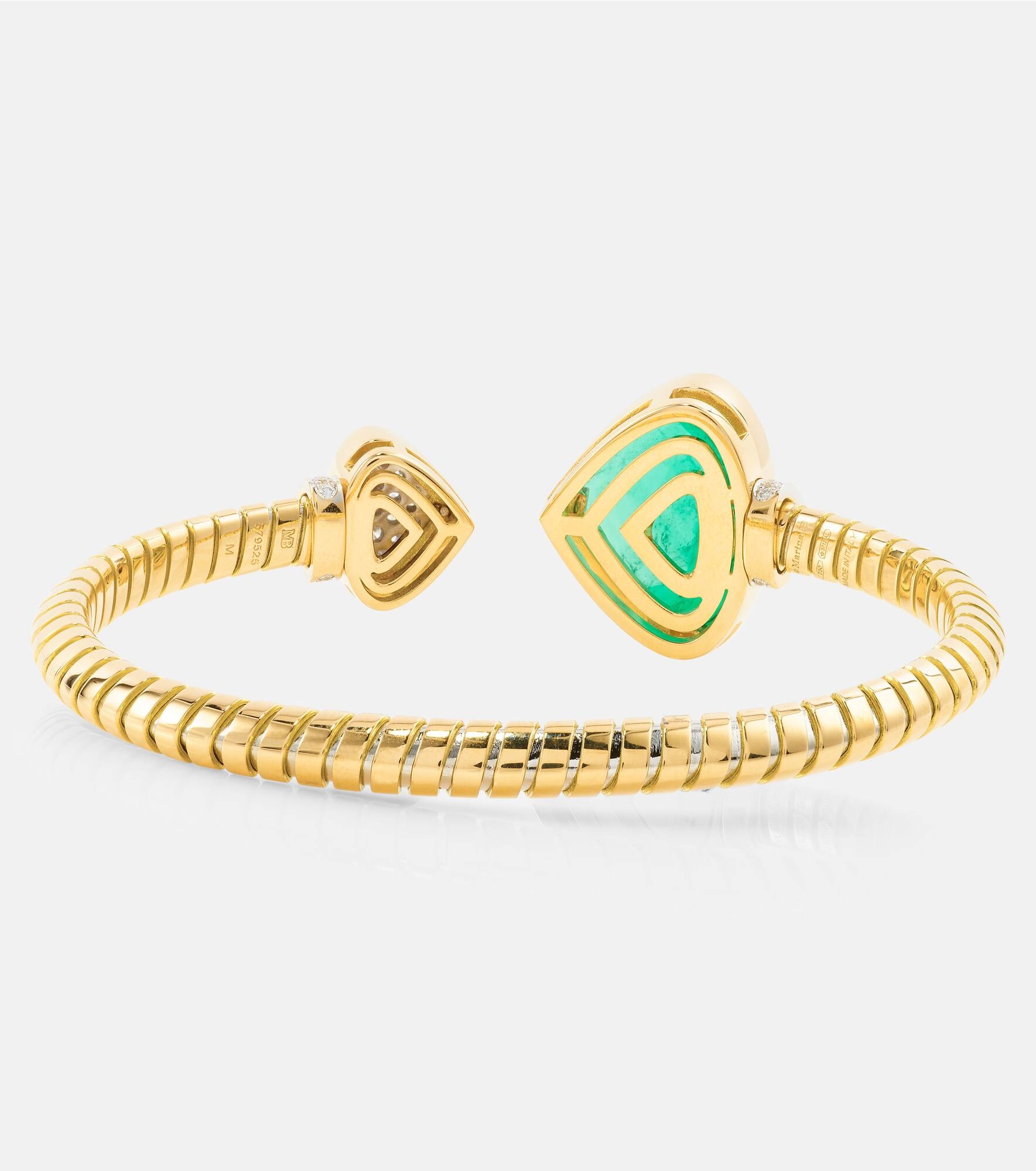 Trisolina 18kt gold cuff bracelet with diamonds and emerald - 4