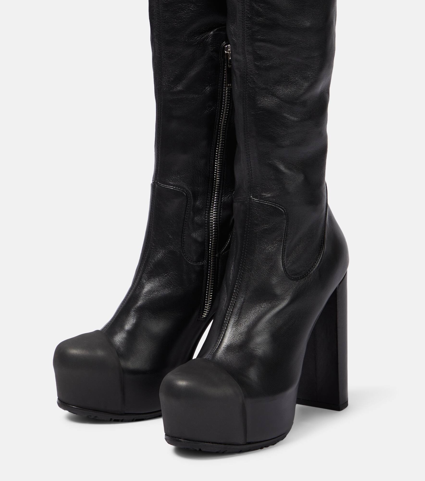 Leather platform knee-high boots - 5