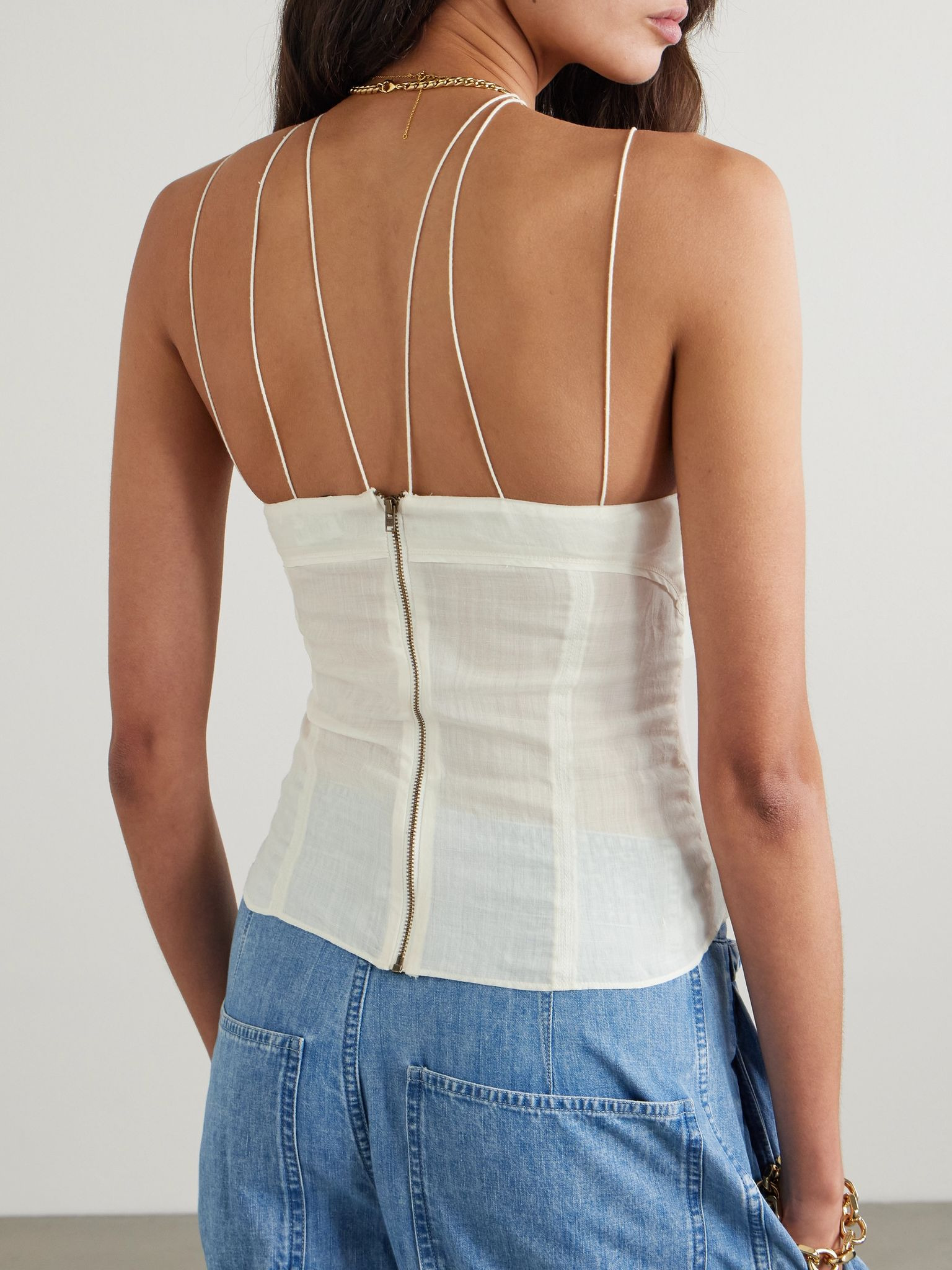 Leana ruffled broderie anglaise ramie camisole Beige - 4