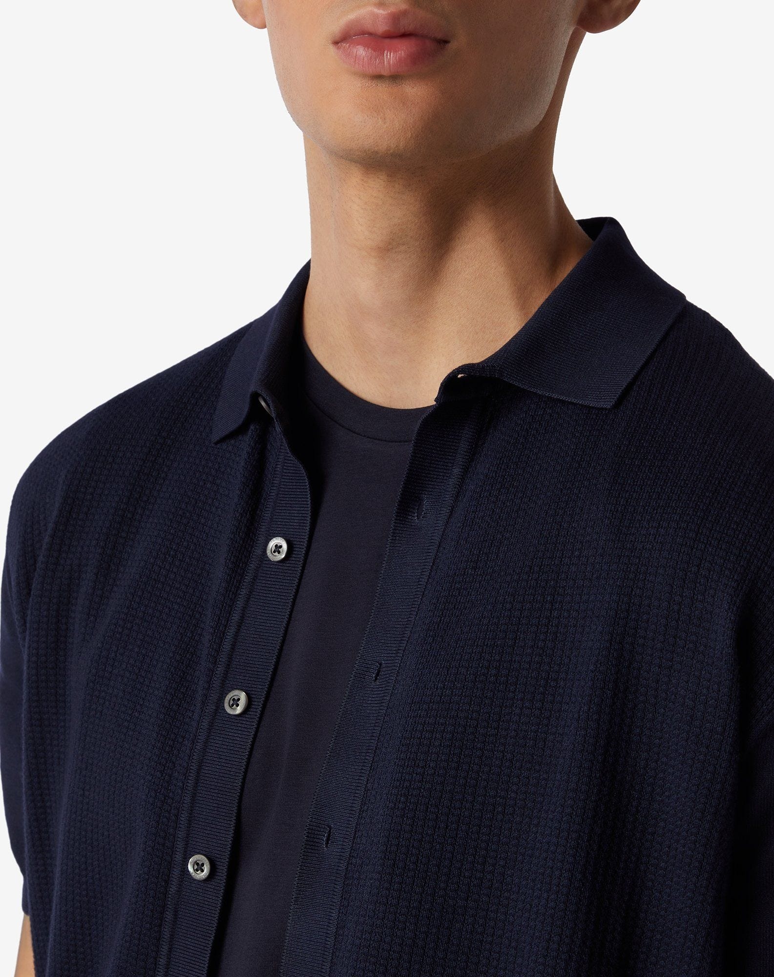 Navy blue knitted Pima cotton shirt - 3