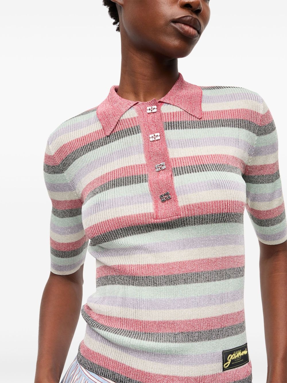 striped lurex-knit polo shirt - 5