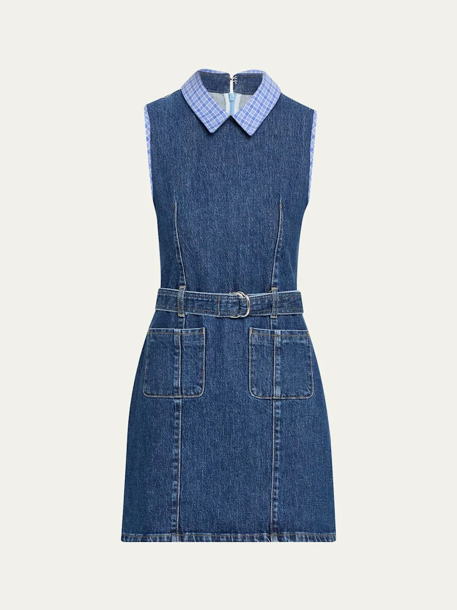 Kyra Sleeveless Belted Denim Mini Dress - 1