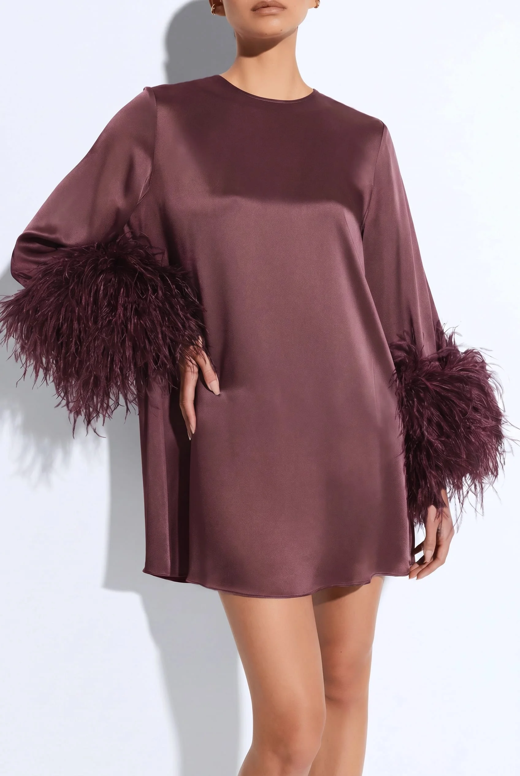 Satin Shift Dress With Feathers - 1