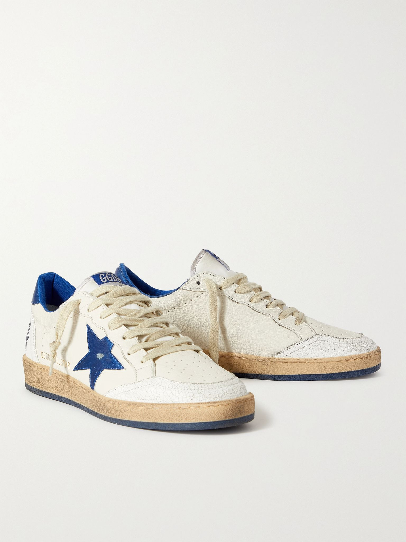 Ball Star Distressed Leather Sneakers White - 3