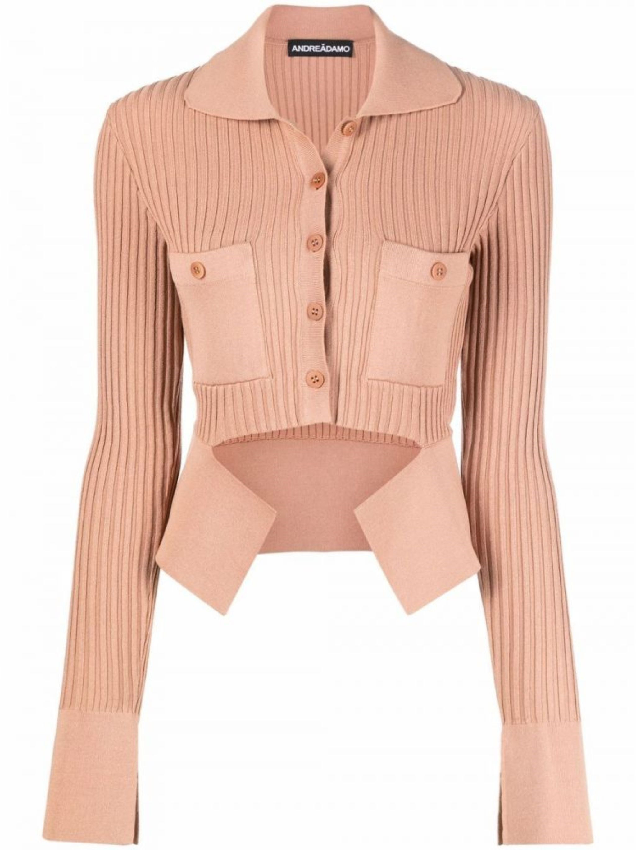Introducing the RIBBED-KNIT MINI CARDIGAN WITH CUT-OUT POCKET from ANDREADAMO, a stylish addition to - 1