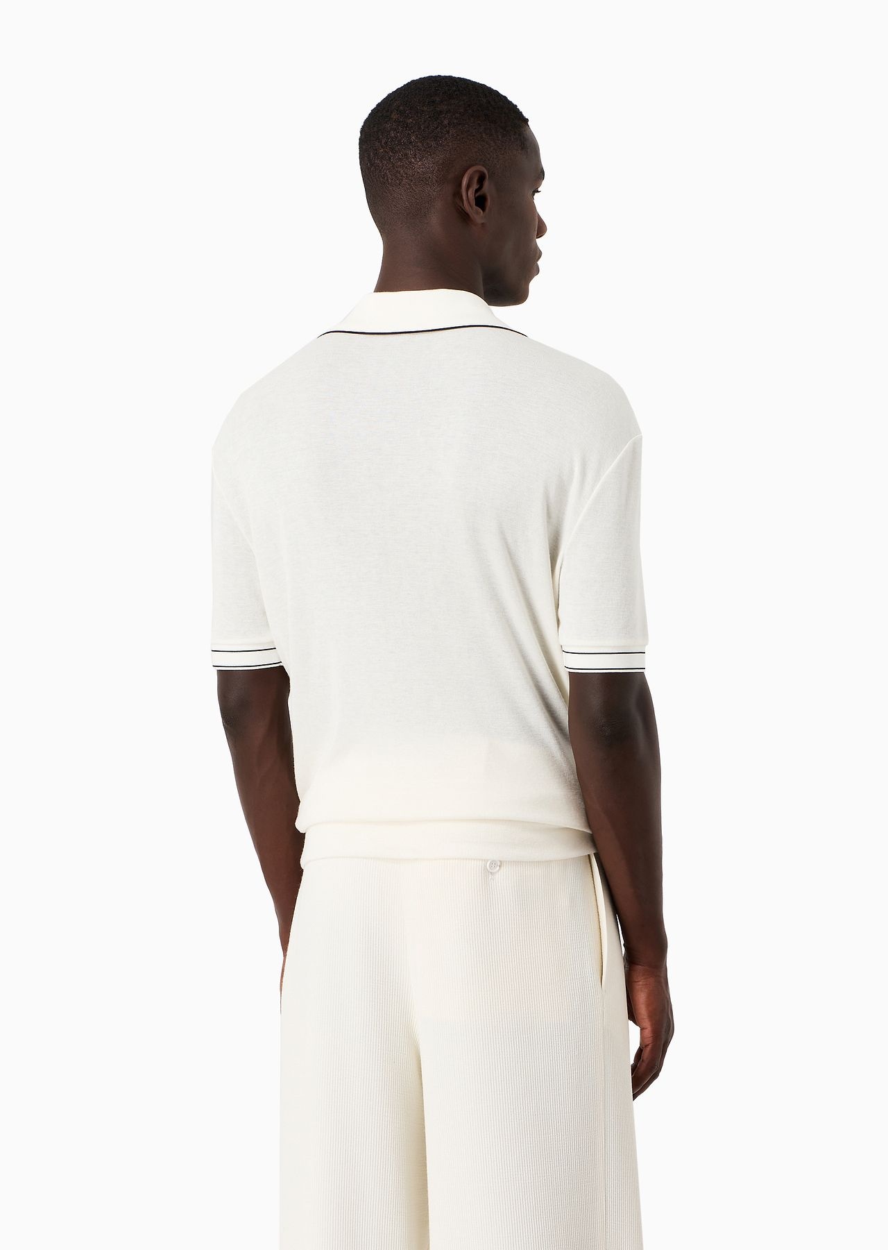 Short-sleeved ribbed polo shirt in viscose and wool - 3