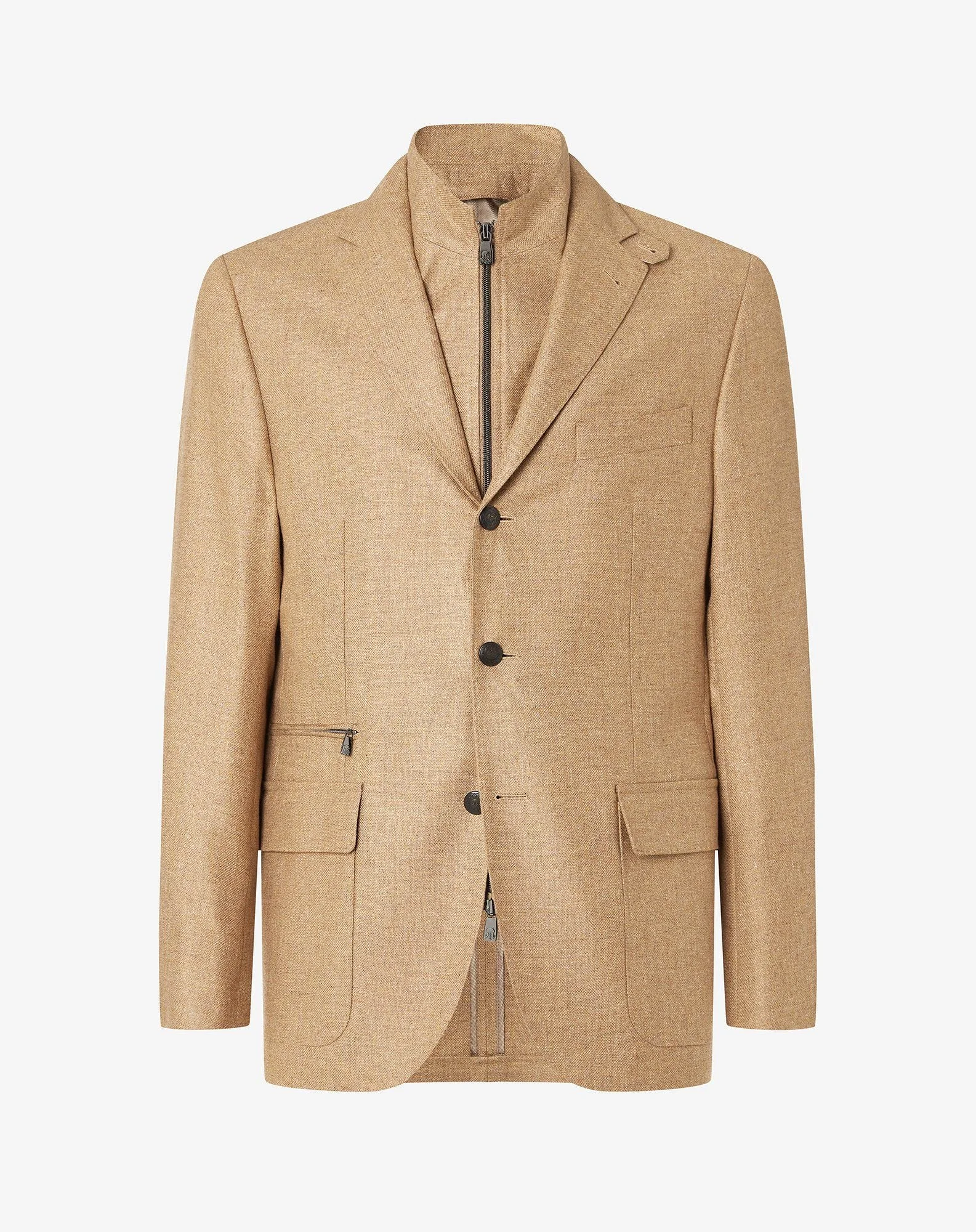 Camel beige silk and wool jacket with inner vest - 1