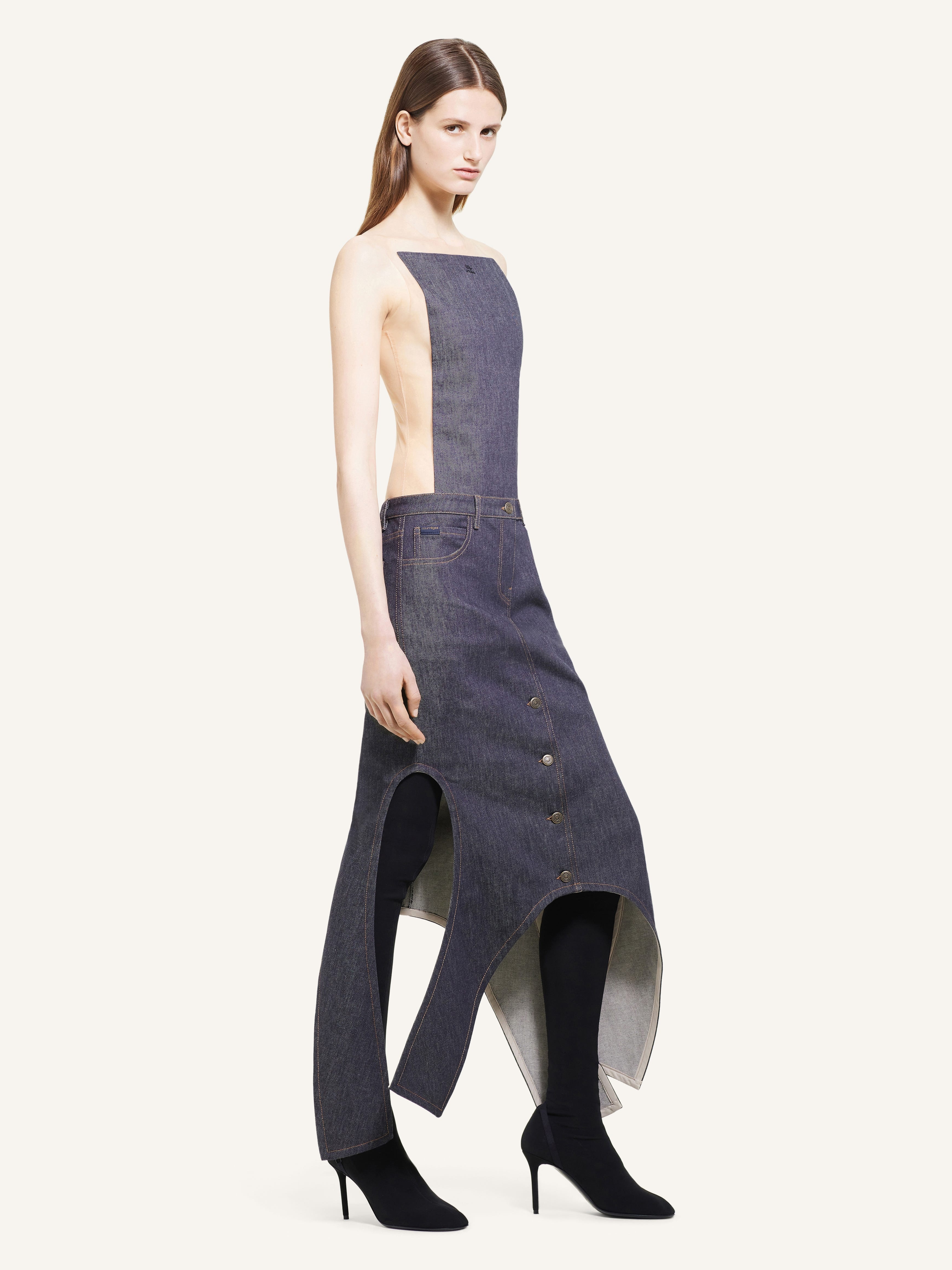 LONG REVERSED DENIM SKIRT - 3