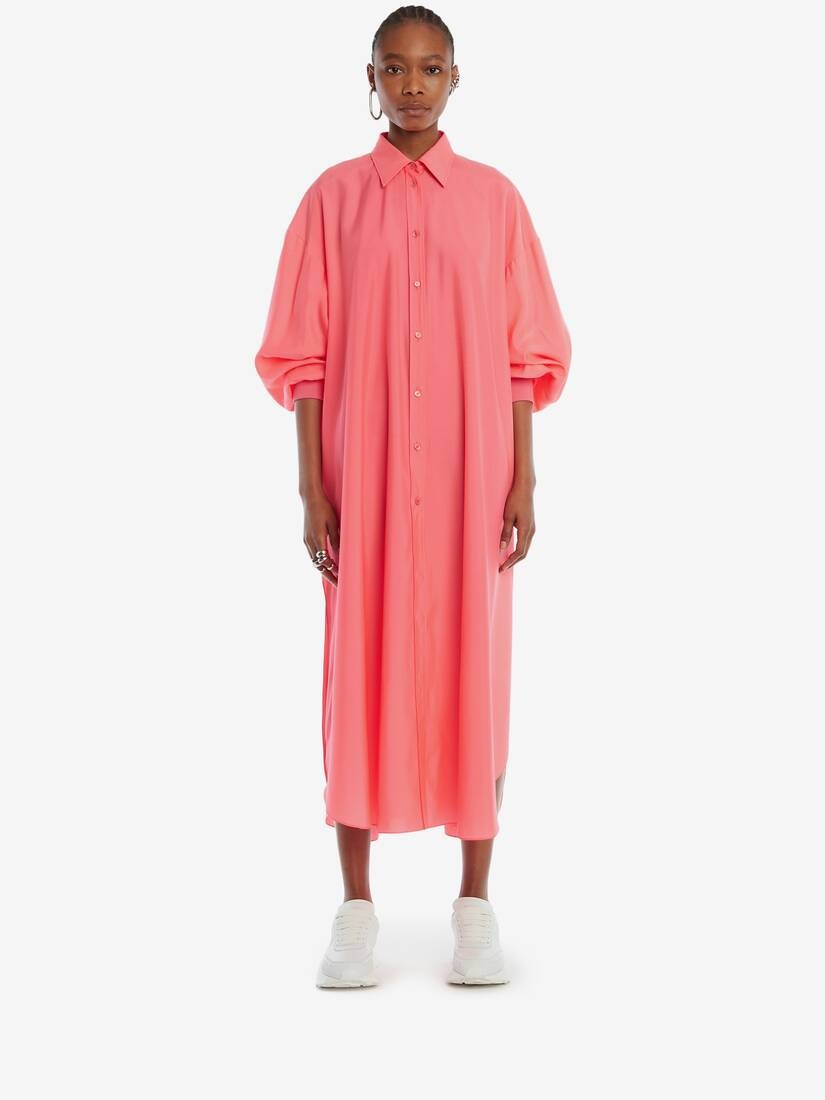 Cocoon Sleeve Shirt Dress in Neon Pink - 2