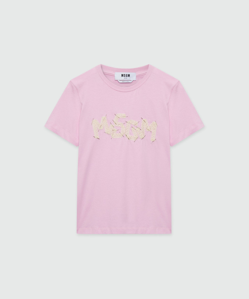 Pink short-sleeve cotton jersey T-shirt with MSGM embroidery 1