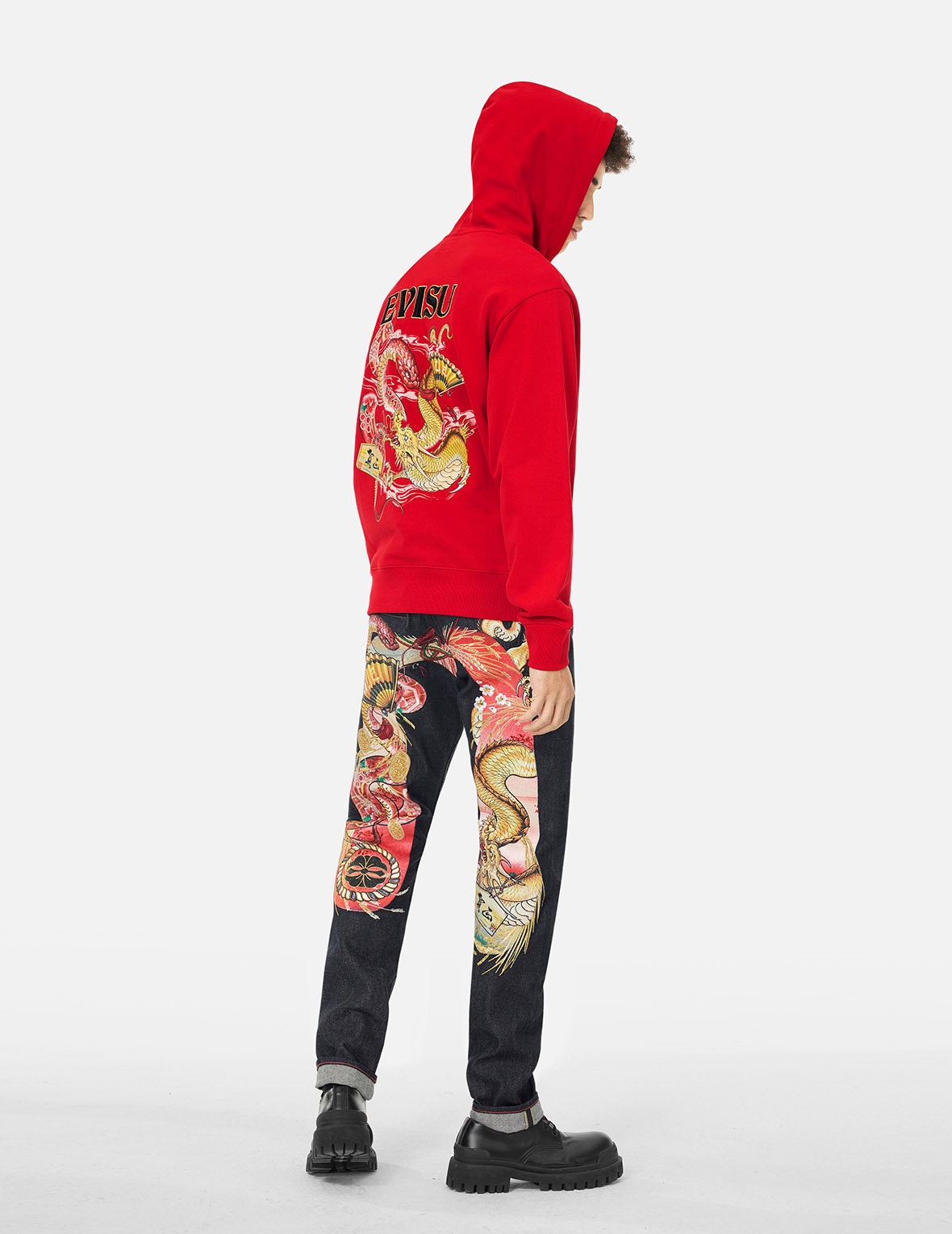 Soaring Snake and Dragon Print Relax Fit Hoodie - 5